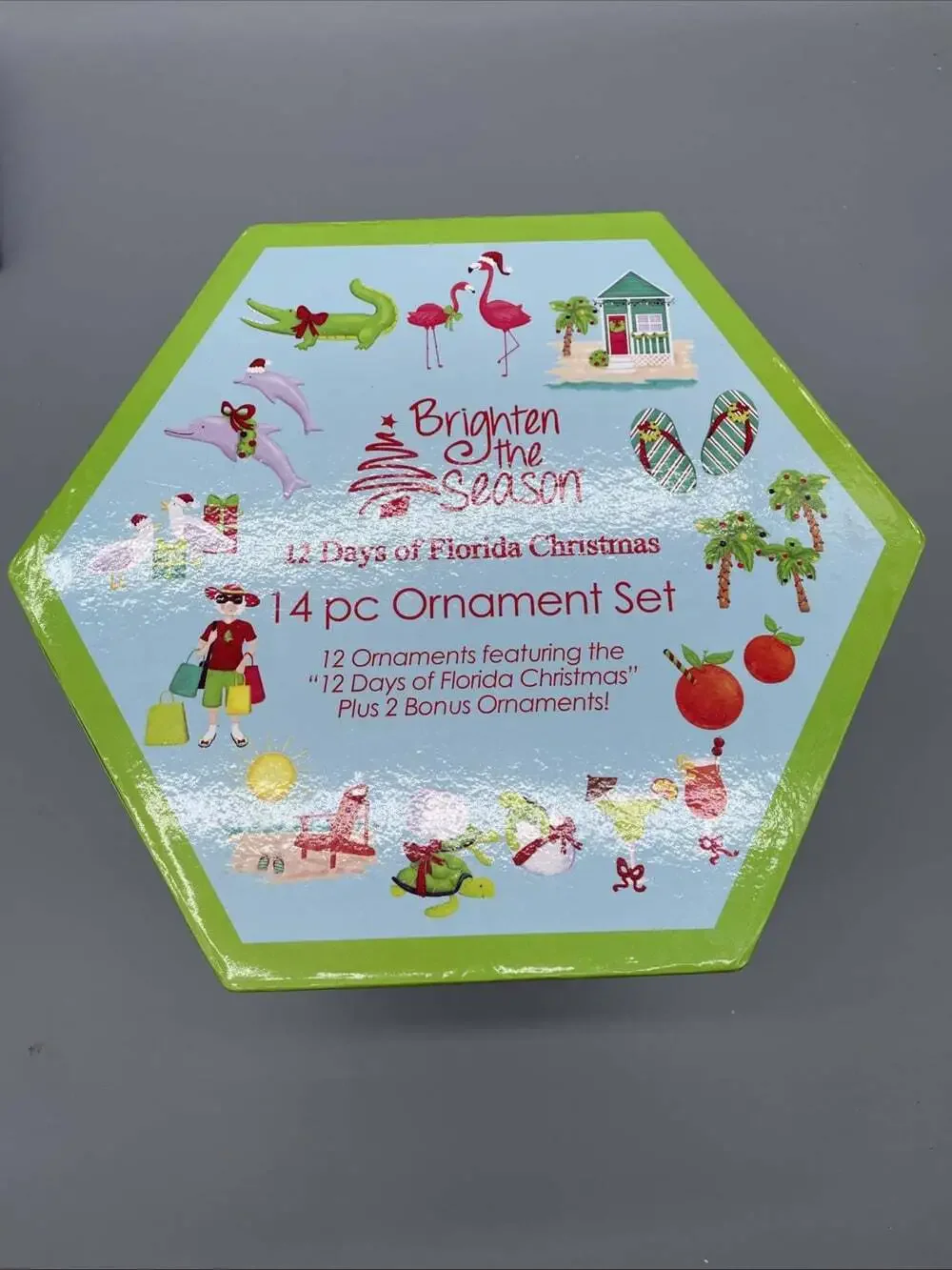 Bealls “12 Days Of FLORIDA Christmas” 14 Pc Ornament Set Paper W Polyfoam